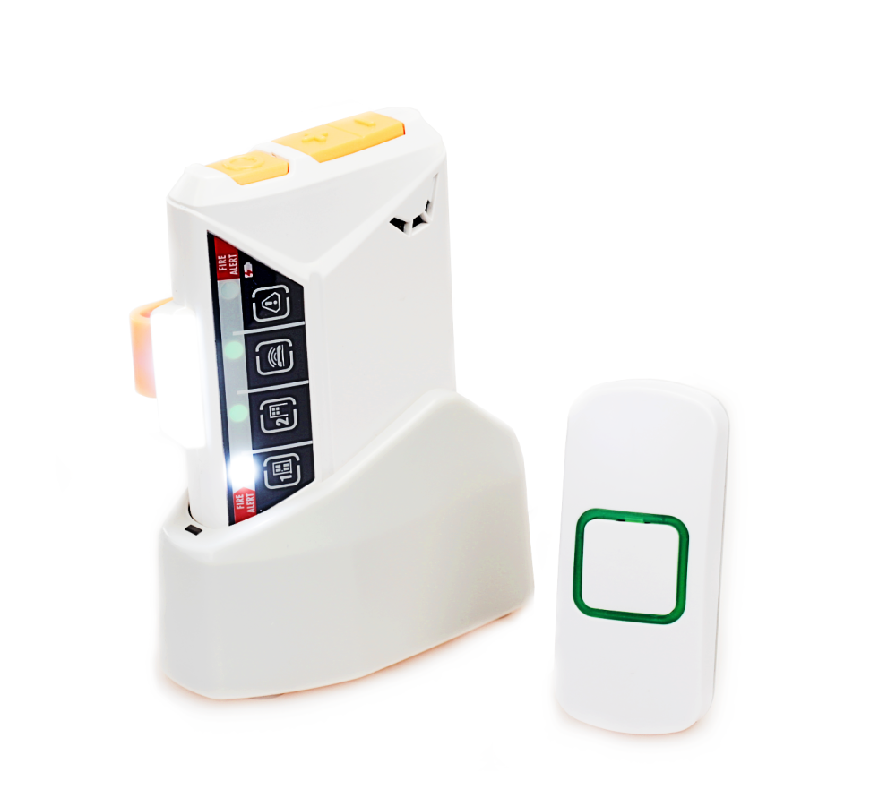 Vibrating Pager Alert & Bellpush (New version with rechargeable battery, charging base and new features)